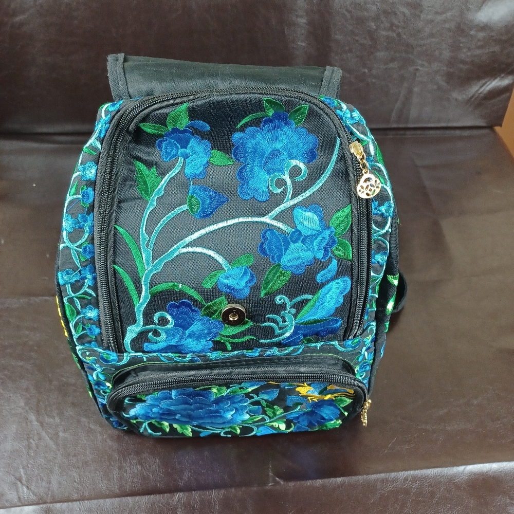 mexican floral embroidered backpack multicolor New - Picture 10 of 13